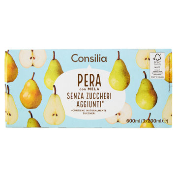 Consilia Succo e Polpa di Pera con Mela senza Zuccheri Aggiunti 3x200 ml