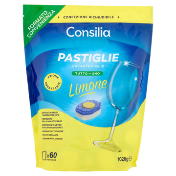 Consilia Detersivo per Lavastoviglie Pastiglie Tutto in 1 al Limone 60 pezzi
