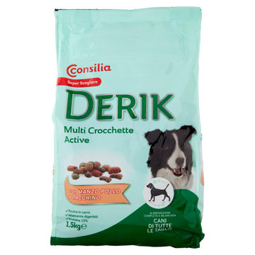 Consilia Derik Cane Multi Crocchette Active con Manzo, Pollo e Tacchino 1,5 kg