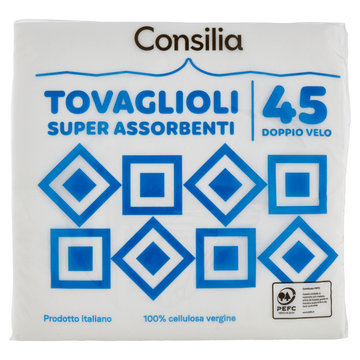 Consilia Tovaglioli 2 Veli 38x38 cm Micro Goffrati Bianchi 45 pezzi