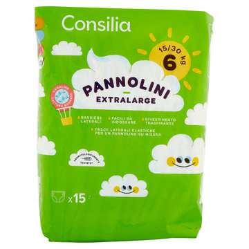 Consilia Pannolini per Bambini Extra Large 15-30 kg 15 pezzi