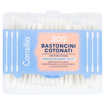 Consilia Bastoncini Cotonati Biodegradabili e Compostabili 300 pezzi